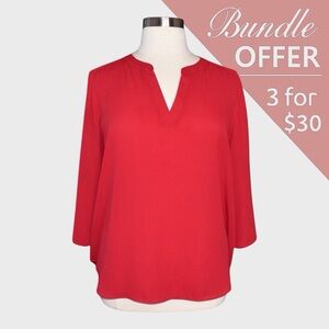 Chaus Red Roll Tab Sleeve Tunic Blouse